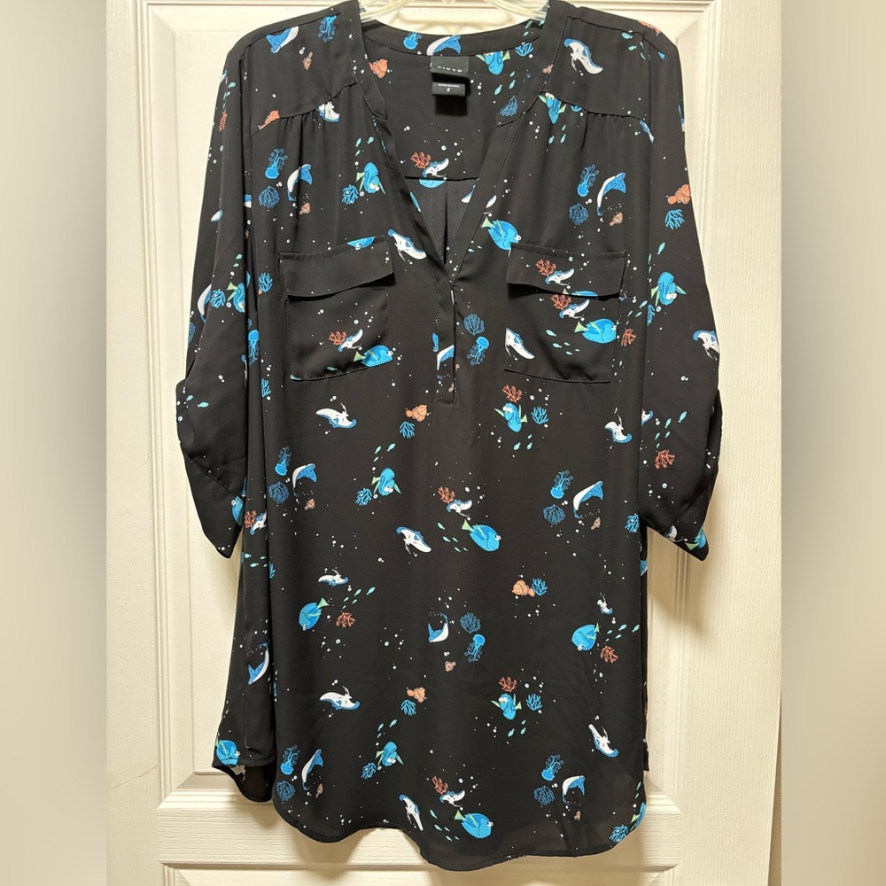 Torrid Black Blouse with Blue Pixar “Finding Nemo”